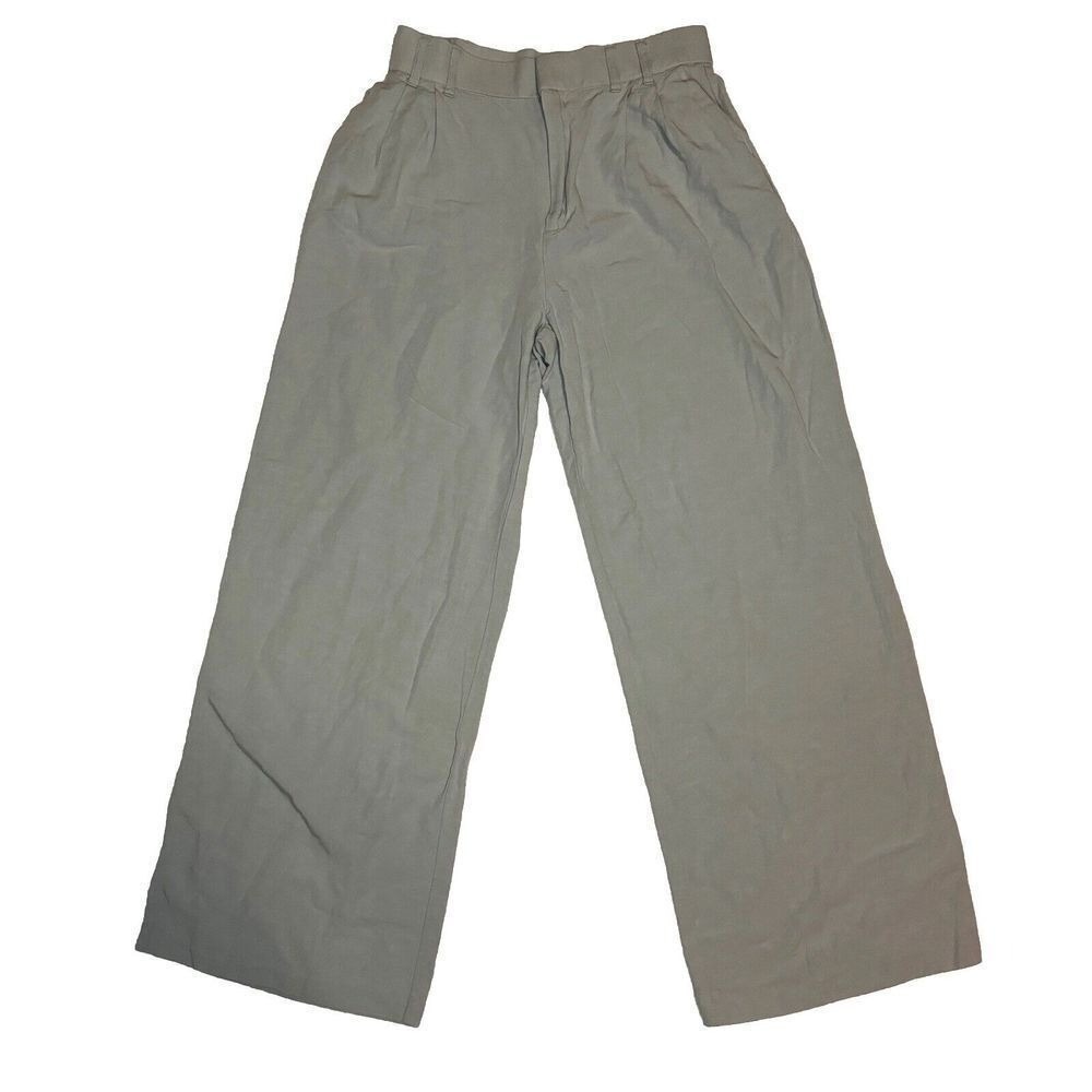 Zara High Waist Pleated Wide Leg Cotton Linen Gray Trouser Pants Preppy Corpcore